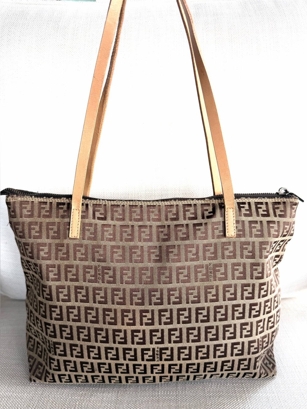 FENDI Vintage Zucca FF Jacquard Shoulder Bag Tote Like New